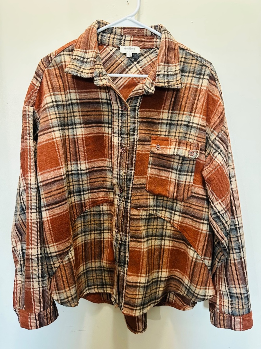 Umgee Shirt Women's Size S Brown Plaid Collared Long Sleeve Outdoor
